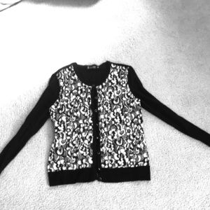 Black and white floral cardigan sweater